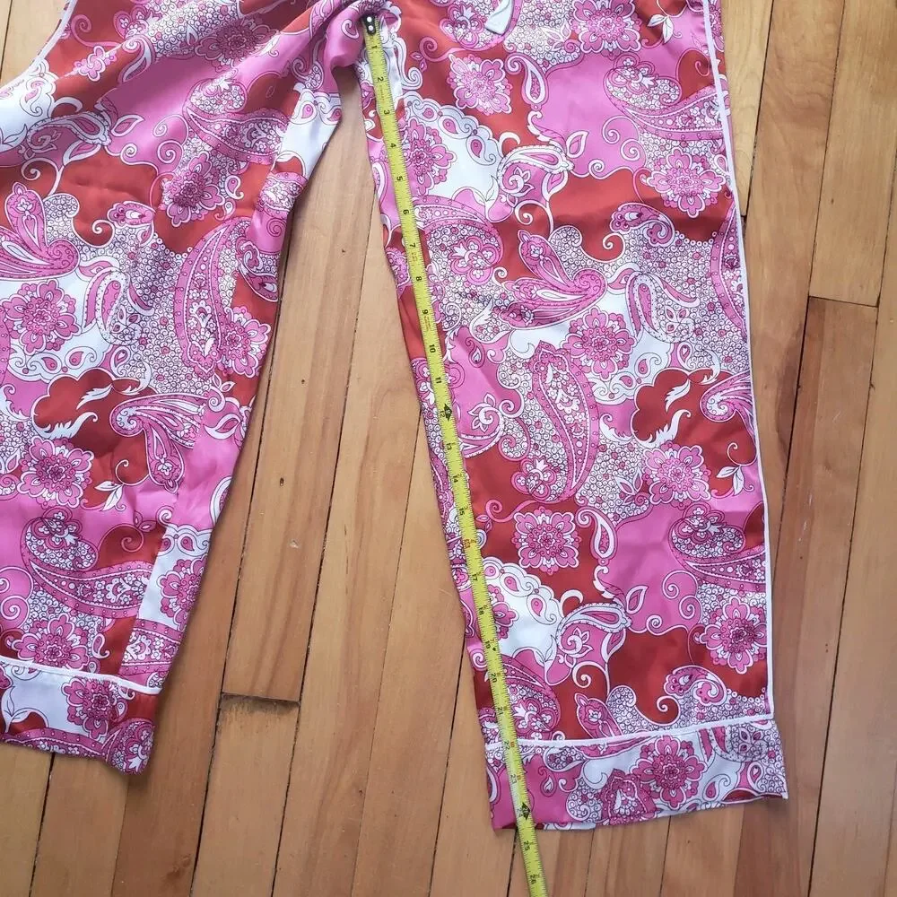 J Crew Lounge Pajama Pants Pink Silky Elastic Waist Drawstring Sz 2